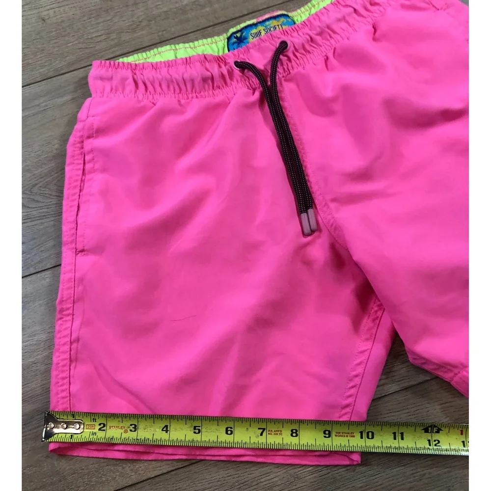 Surf Society Men's Small Swim‎ Shorts Pink Beach Surf Swim Logo Retro 80s 90s